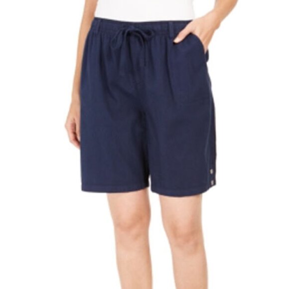 JR376 Karen Scott dark Blue Cotton Pull-On Shorts Size Petite S - Picture 1 of 1